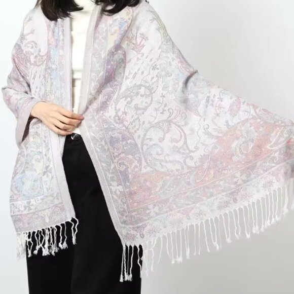 Pastel Pashmina Scarf, Ivory Shawl wrap Scarf Stole, Holiday Gift, Cozy warm - Picture 5 of 5